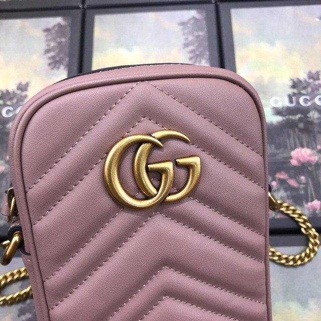 Gucci女包 598597 古馳2020新款女包 Gucci裸粉色牛皮手機包  gqy1160